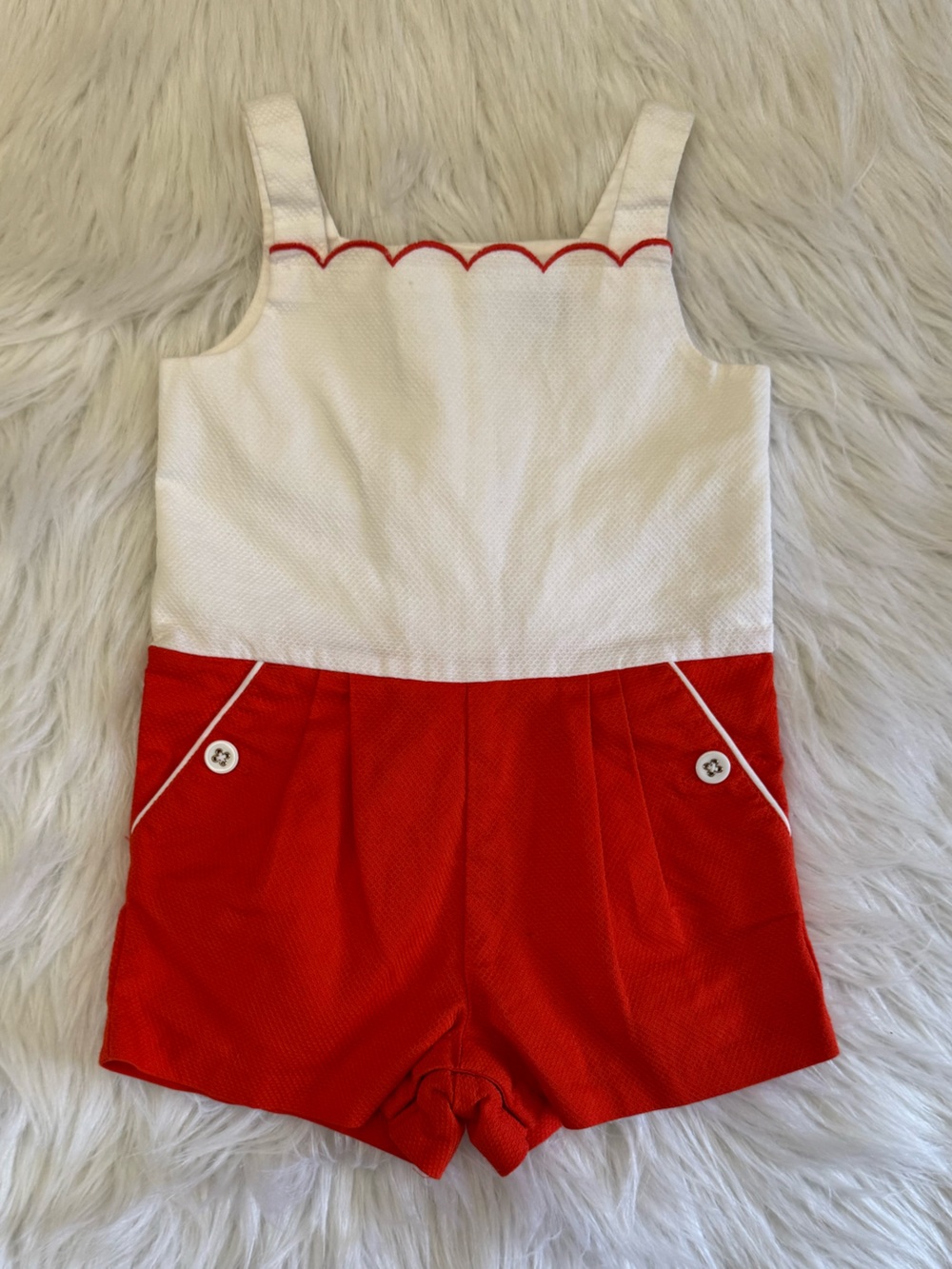 Janie & Jack Girls Santorini Sunset Romper White & Orange Toddlers 12-18 Months